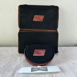 Stuffed Shirt Travel Organizer Set Black Canvas Leather Trim Made in England